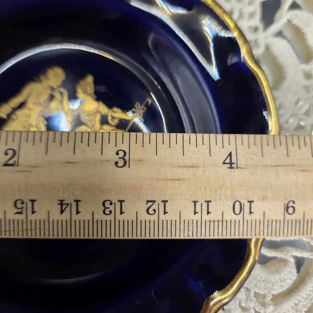 Vintage Limoges Veritable Blue De Four Cobalt Blue Gold Nappy Trinket Dish